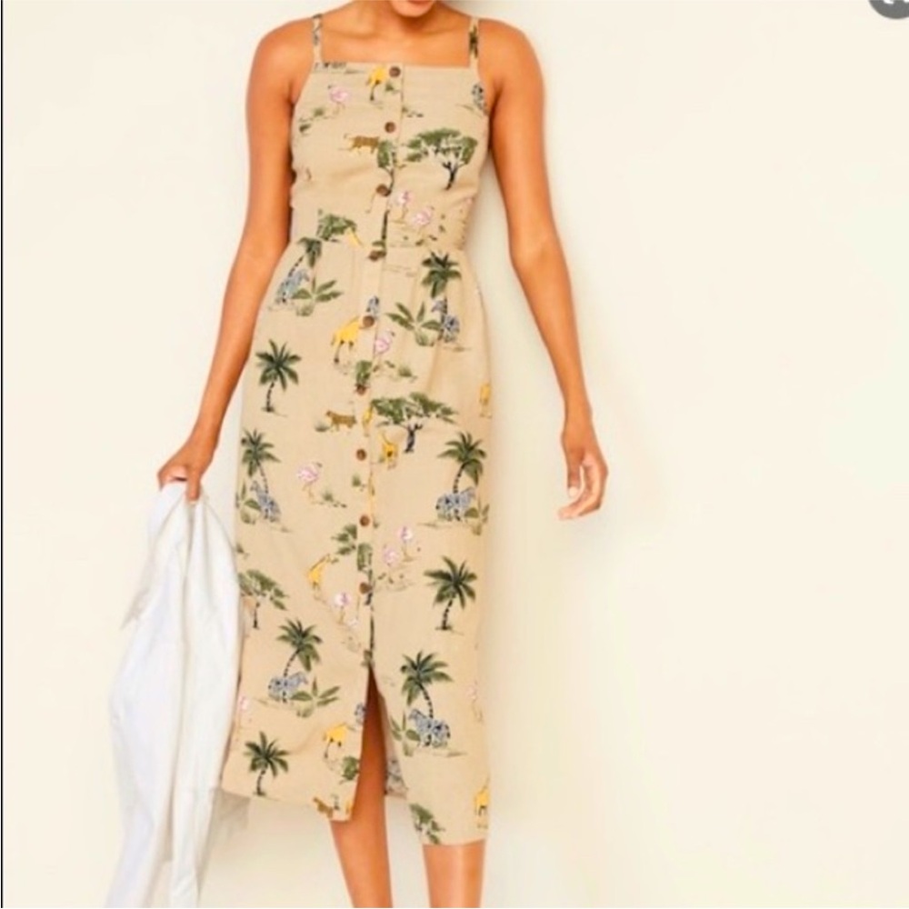 Old navy Safari Print tan Dress linen blend size large